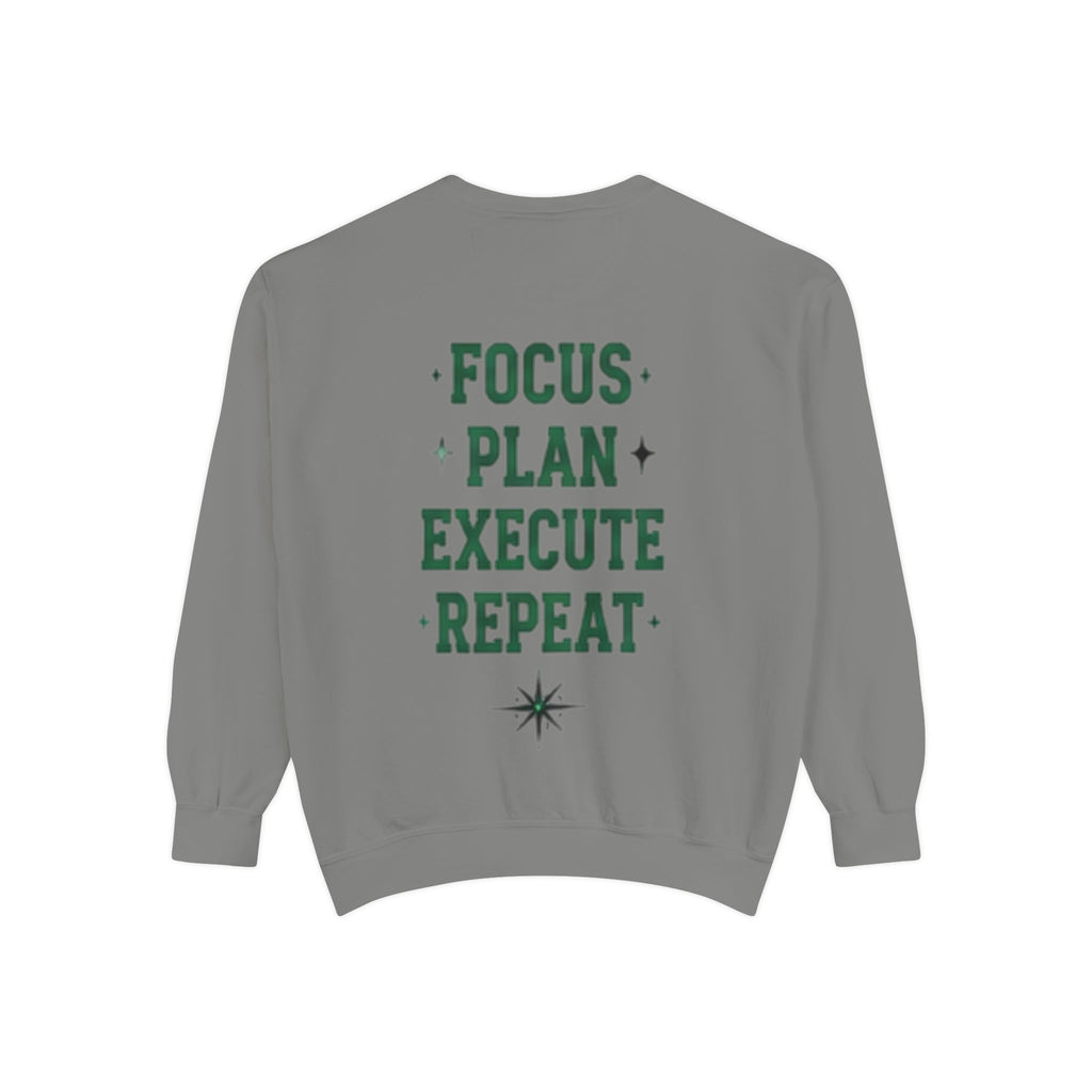 Discipline Sweatshirt — 'Discipline' Angel Graphic with 'Focus Plan Execute Repeat' Motivational Back