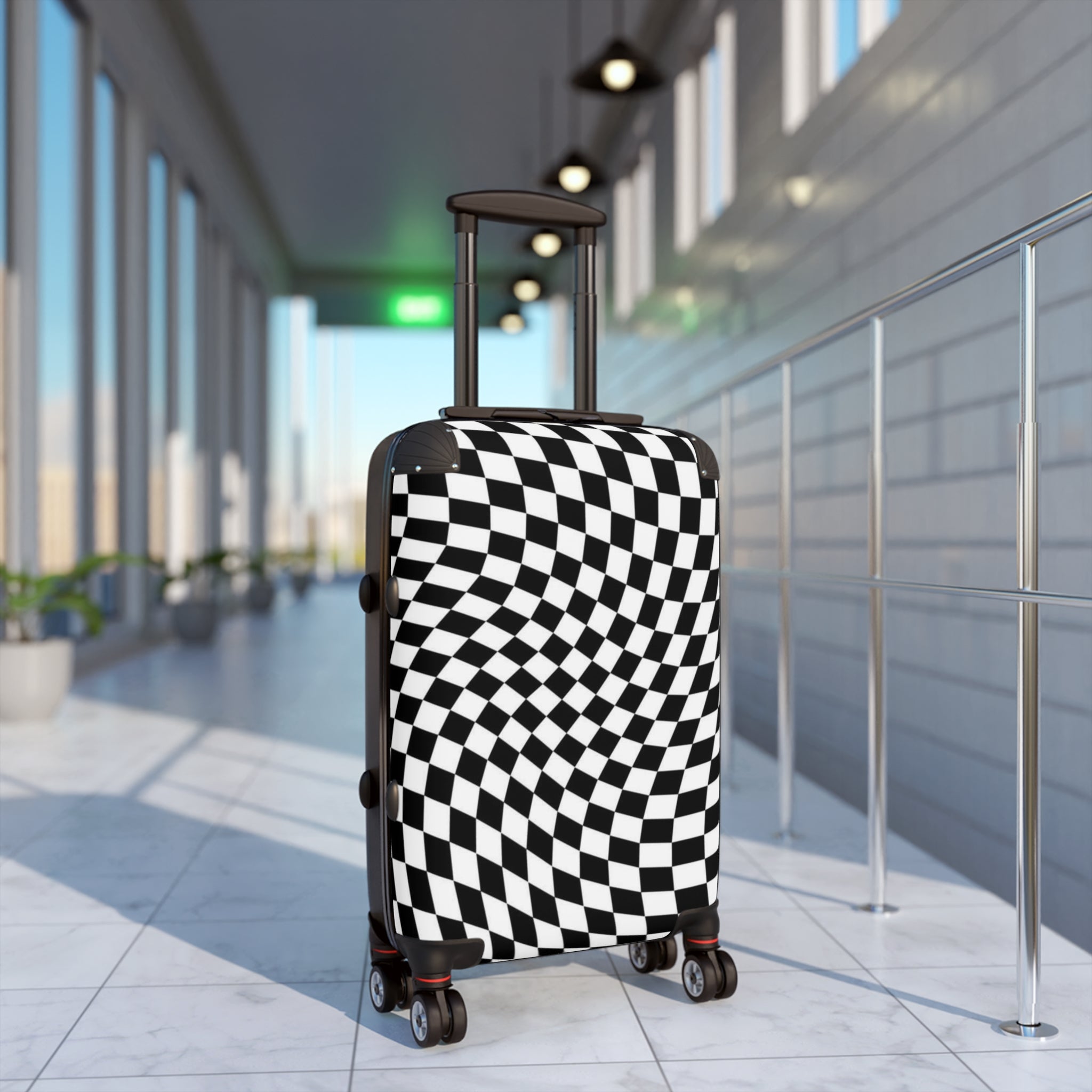 Checkerboard Optical-Illusion Suitcase — Travel Luggage