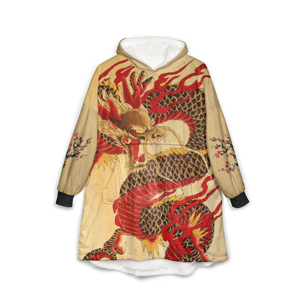 Samurai Dragon Hooded Blanket - Japanese Red Sun Warrior Design