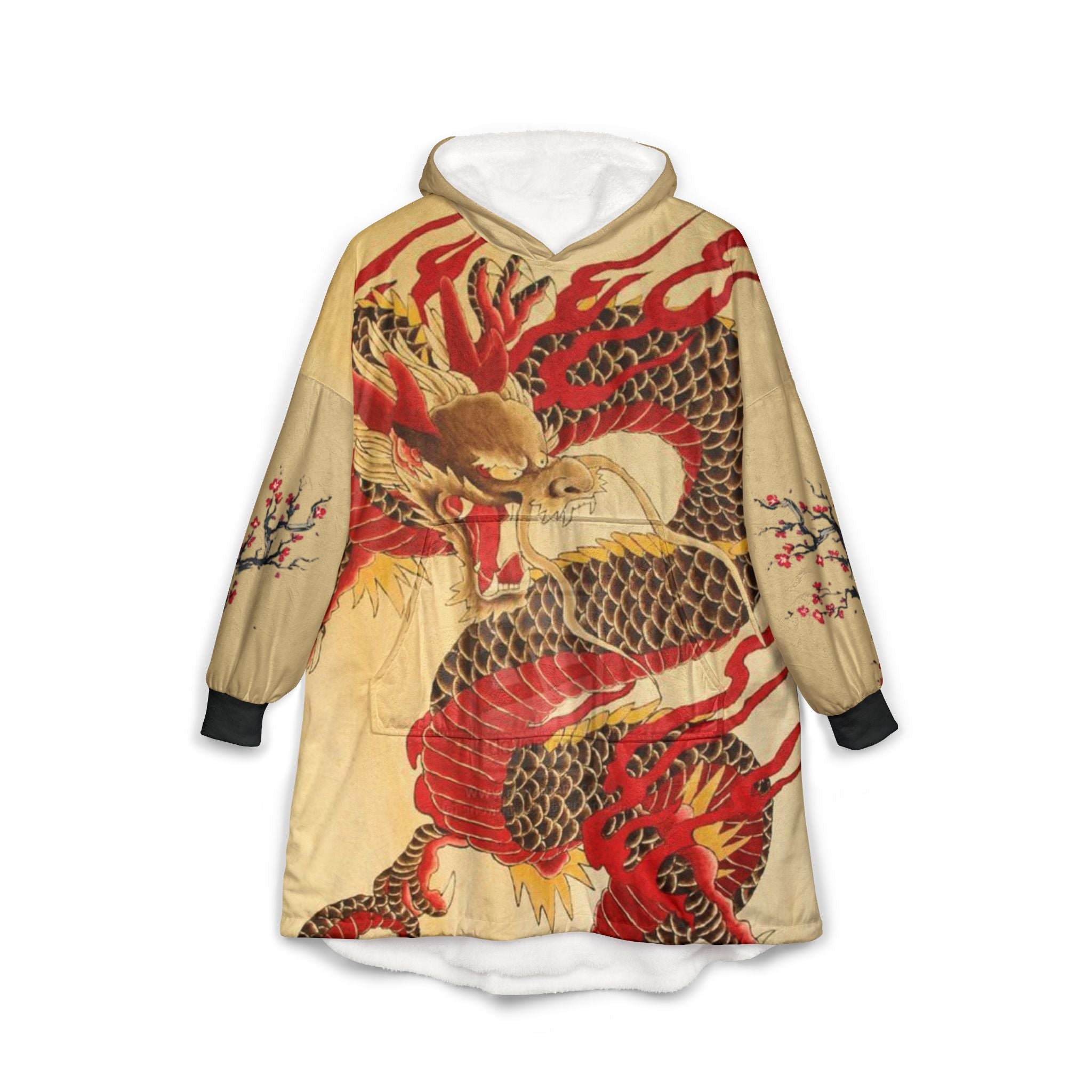 Samurai Dragon Hooded Blanket - Japanese Red Sun Warrior Design