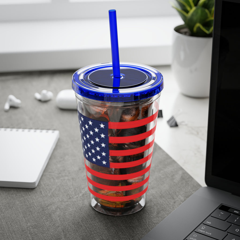 American Flag 16oz Tumbler with Straw – Patriotic USA Travel Cup