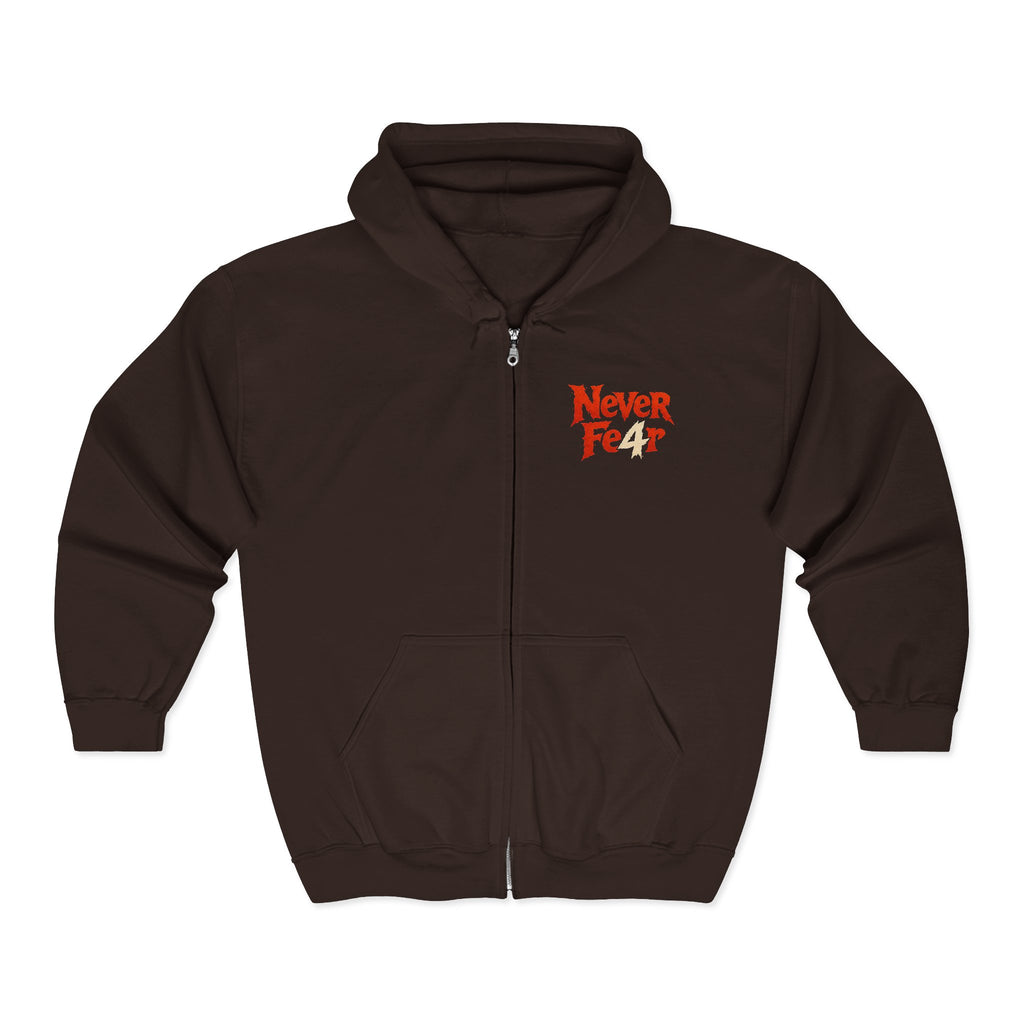 Full-Zip Hoodie — "Never Fear" Inspirational "Don't Let Fear Stop You" Motivational Zip-Up
