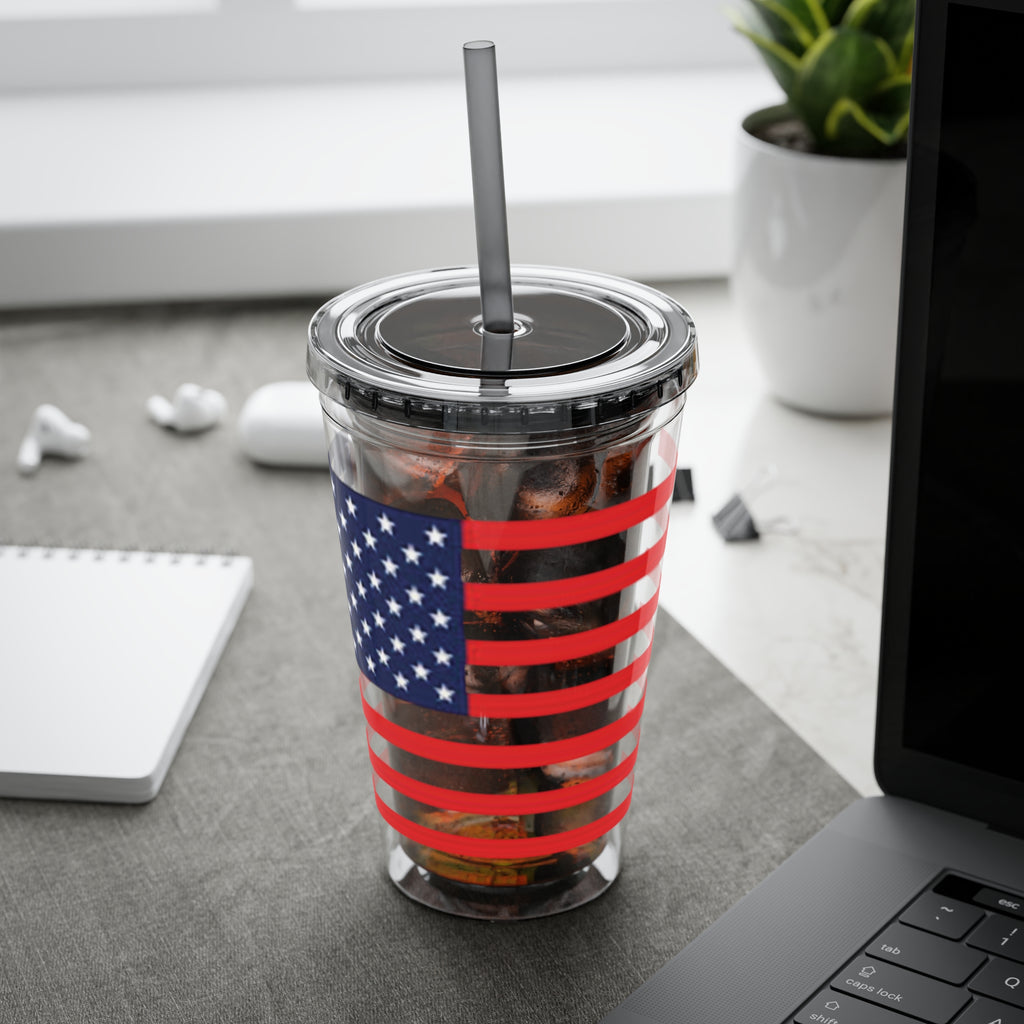 American Flag 16oz Tumbler with Straw – Patriotic USA Travel Cup