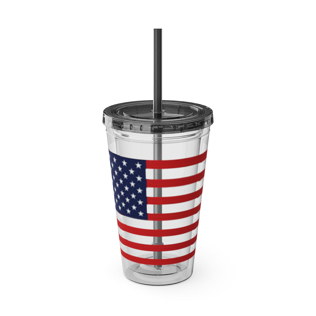 American Flag 16oz Tumbler with Straw – Patriotic USA Travel Cup