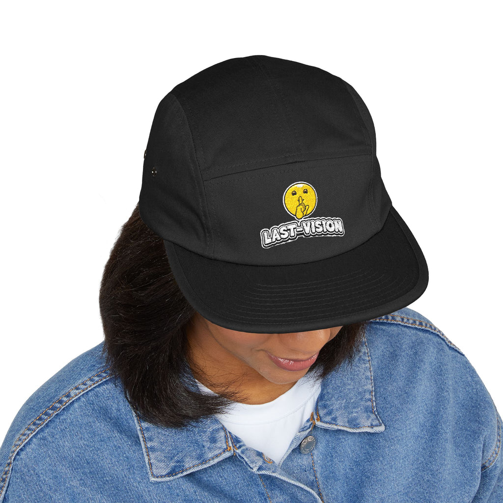 Last Vision Embroidered 5-Panel Cap — Retro Smiley Patch