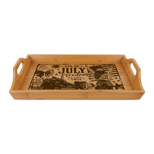 4th of July Bamboo Serving Tray — Engraved Patriotic Independence Day Design