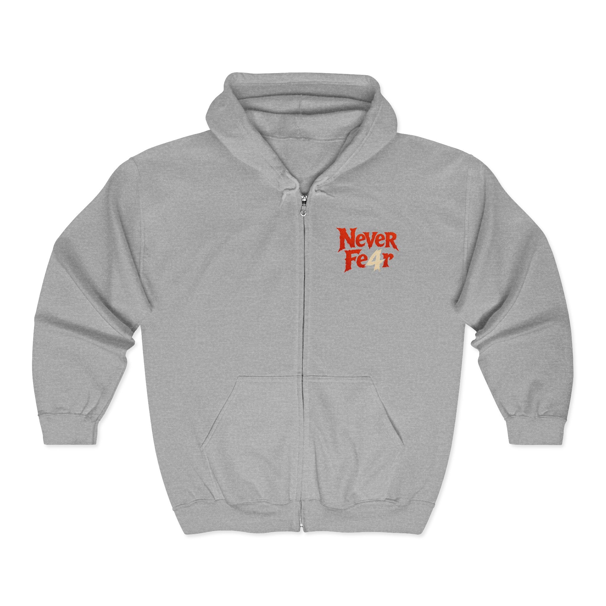 Full-Zip Hoodie — "Never Fear" Inspirational "Don't Let Fear Stop You" Motivational Zip-Up