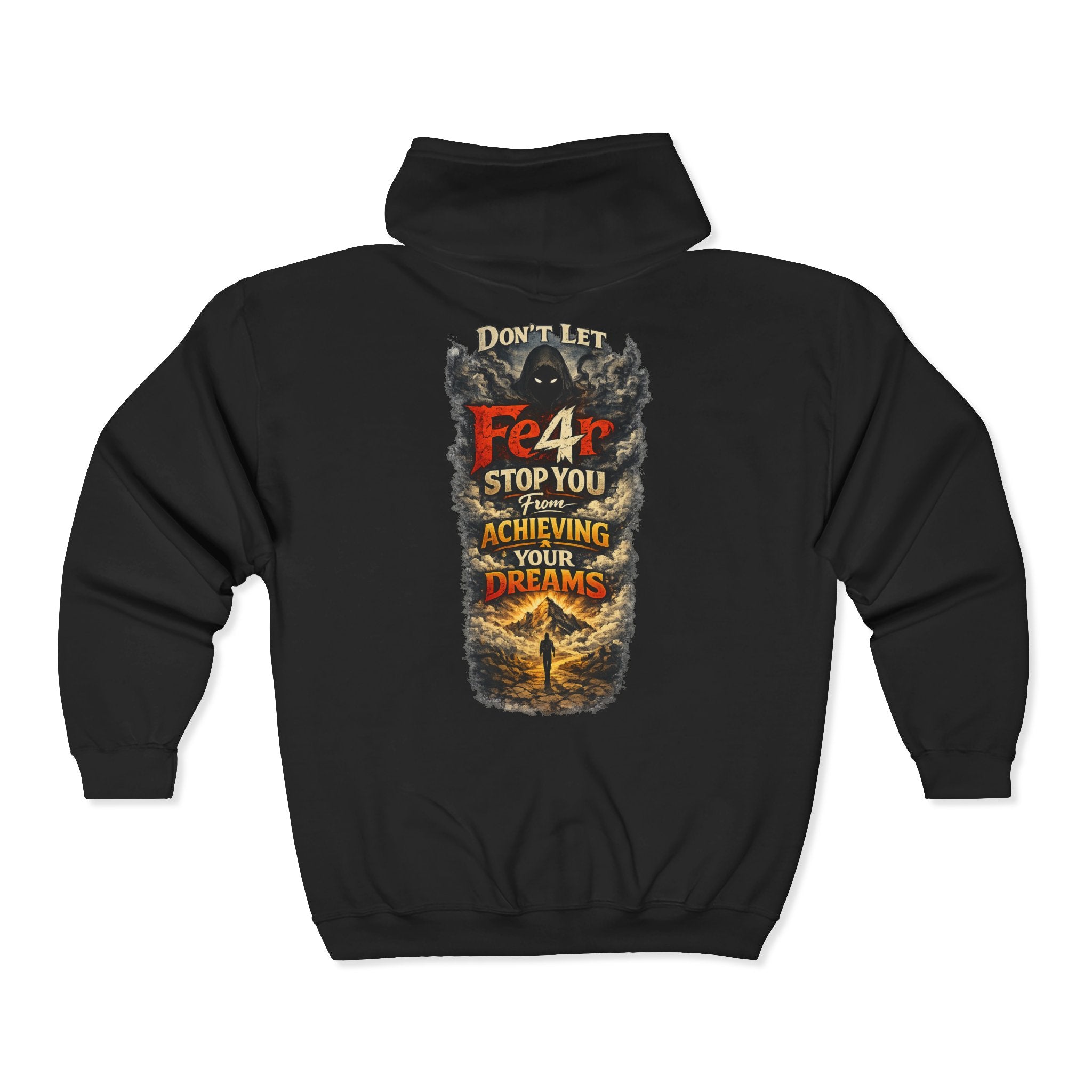 Full-Zip Hoodie — "Never Fear" Inspirational "Don't Let Fear Stop You" Motivational Zip-Up
