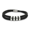 Engraved Black Braided Leather Bracelet with Stainless Steel Beads