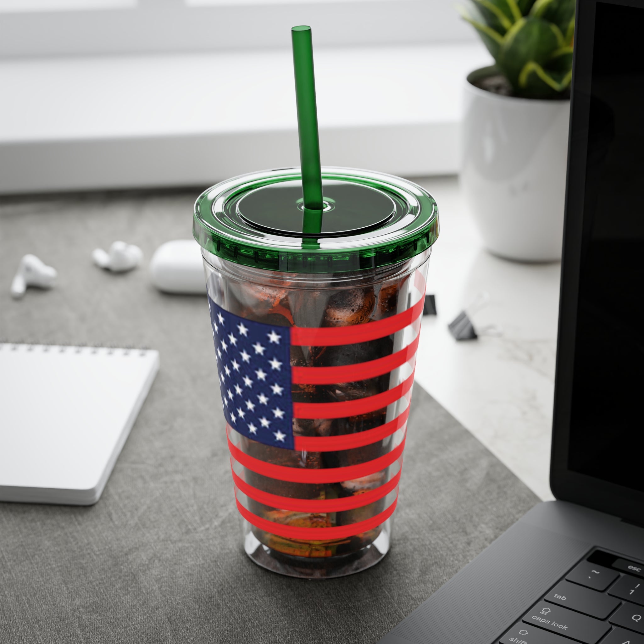 American Flag 16oz Tumbler with Straw – Patriotic USA Travel Cup