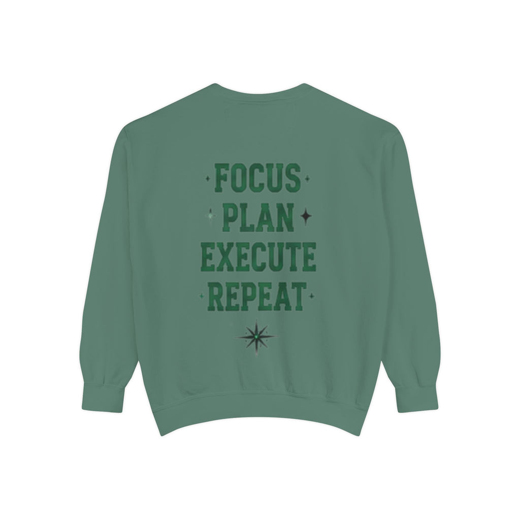 Discipline Sweatshirt — 'Discipline' Angel Graphic with 'Focus Plan Execute Repeat' Motivational Back