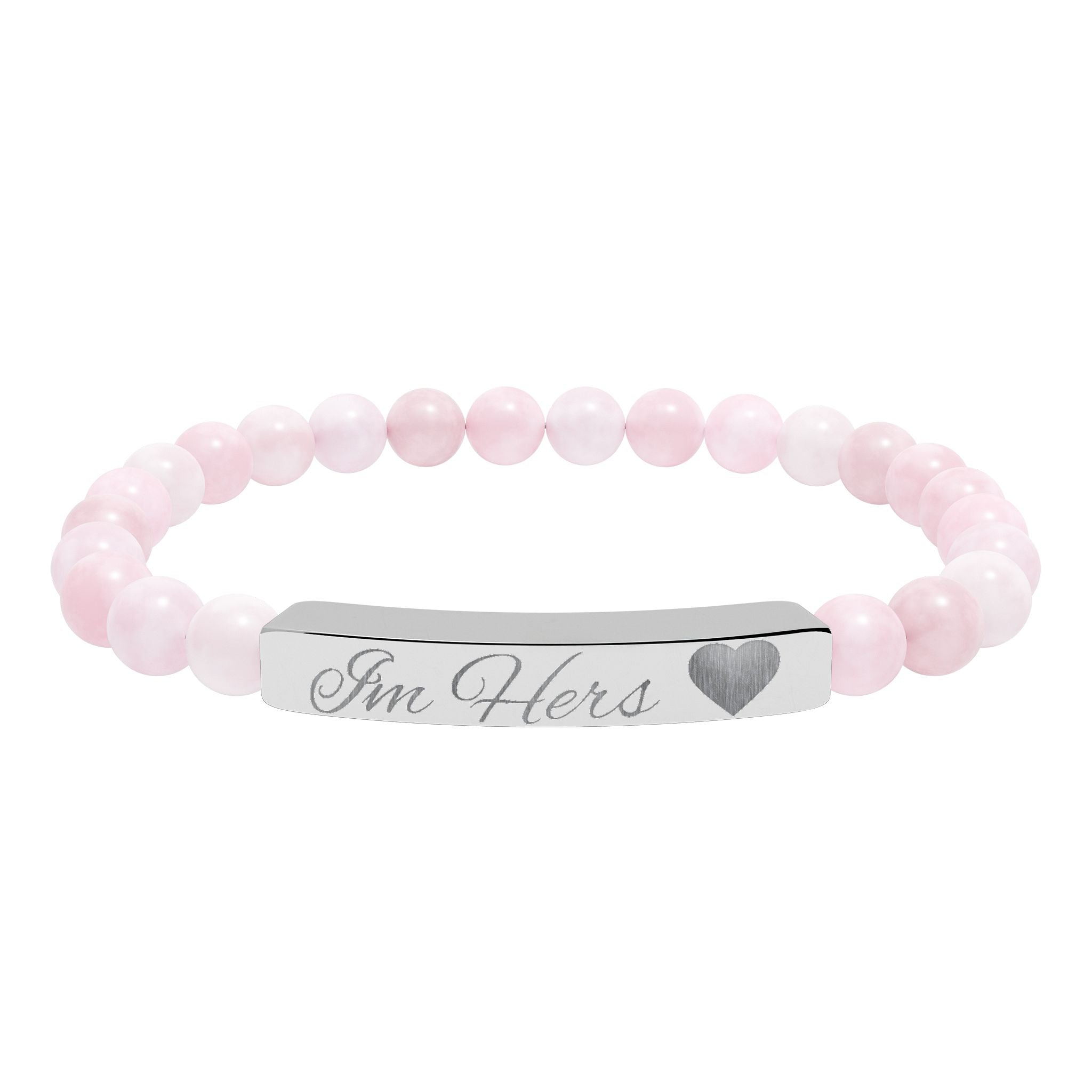 Engravable Natural Stone Bead Bar Bracelet — Personalized Heart Accent