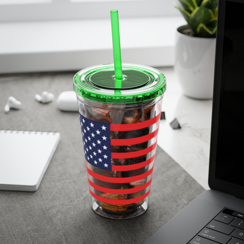 American Flag 16oz Tumbler with Straw – Patriotic USA Travel Cup