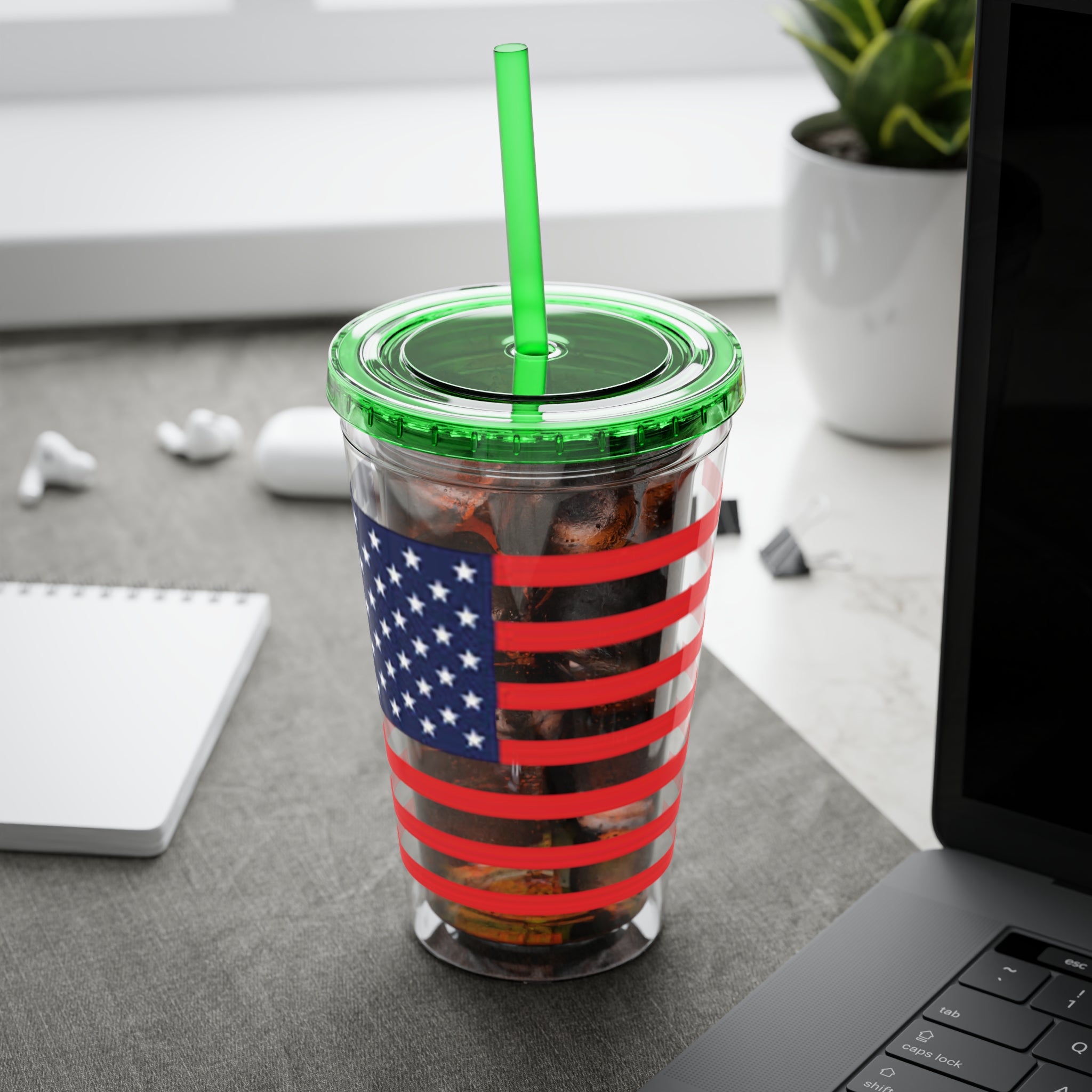 American Flag 16oz Tumbler with Straw – Patriotic USA Travel Cup