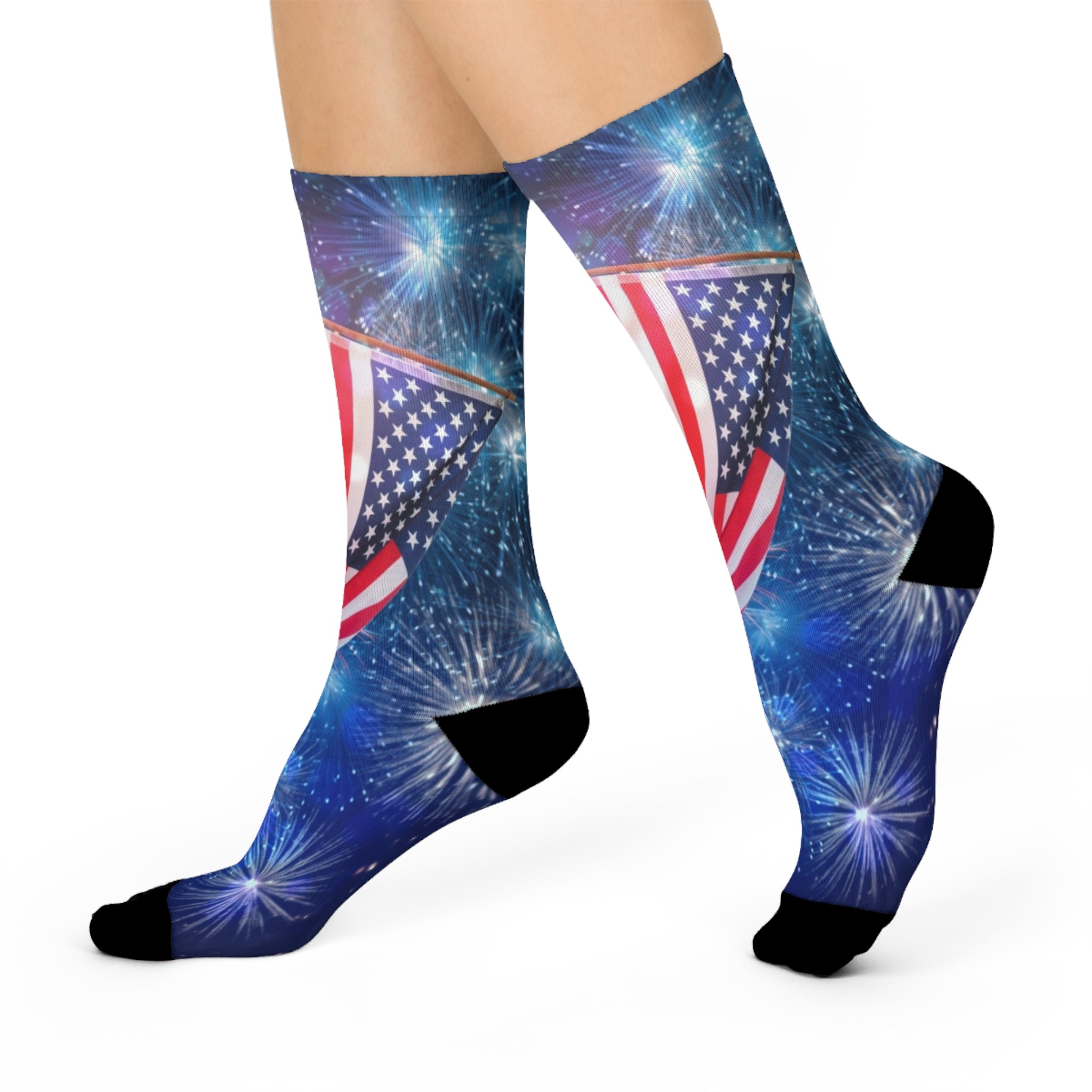 American Flag Fireworks Cushioned Crew Socks — 4th of July Patriotic Socks