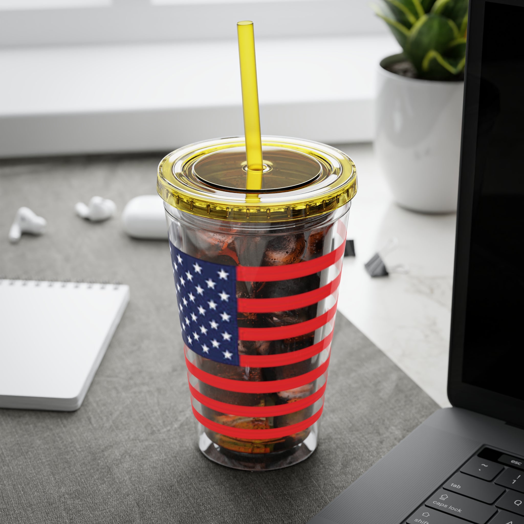 American Flag 16oz Tumbler with Straw – Patriotic USA Travel Cup