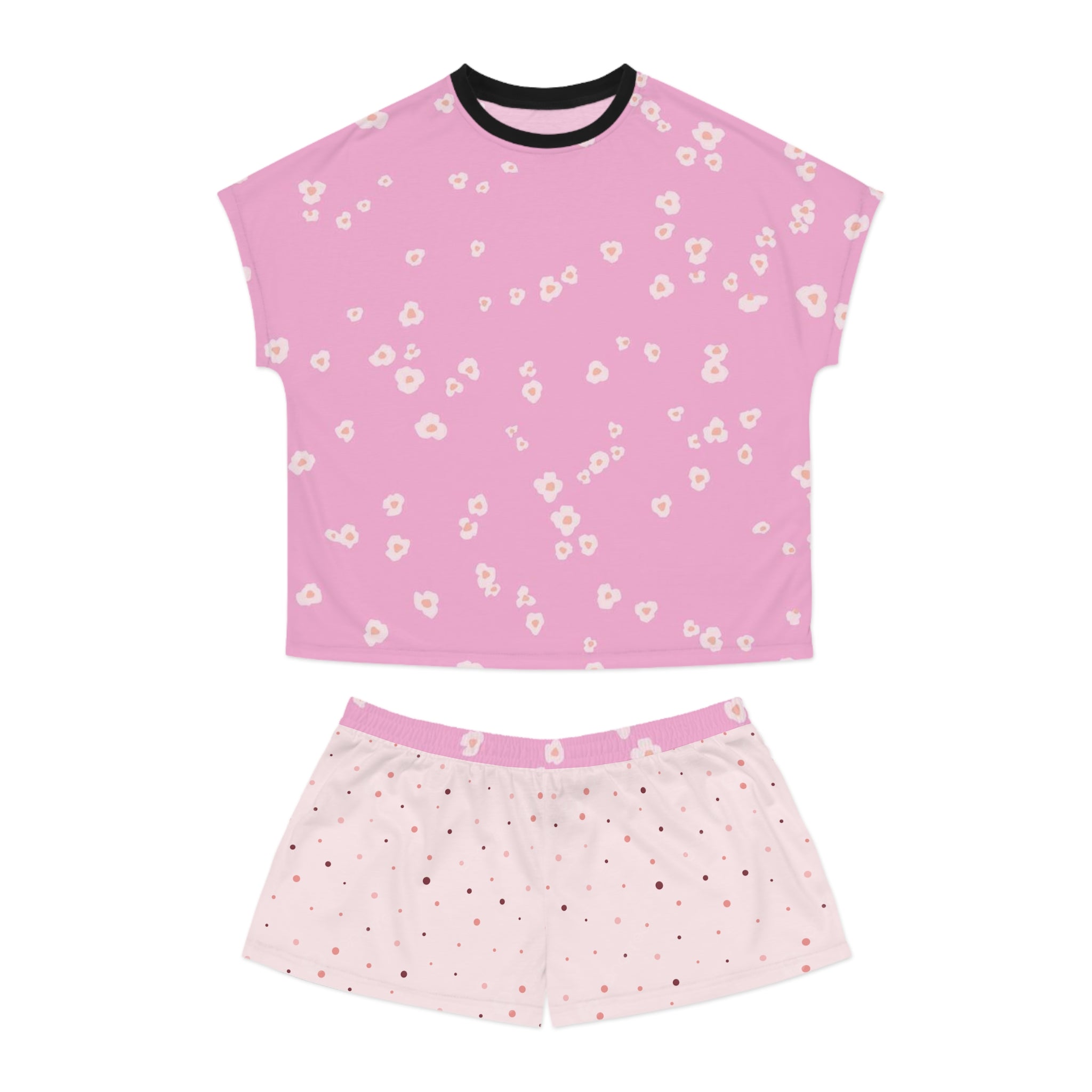 Pink Floral Women's Pajama Set — Short Sleeve Top & Star Print Shorts