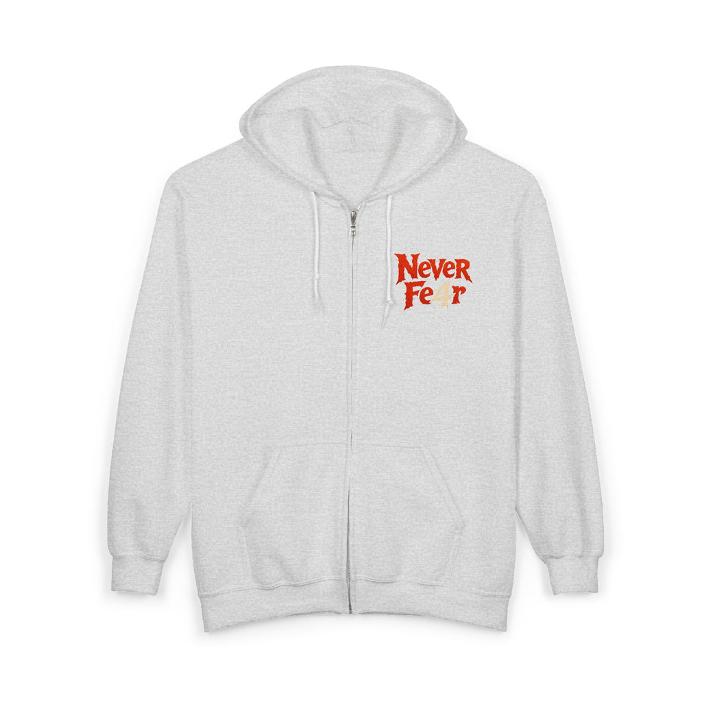 Full-Zip Hoodie — "Never Fear" Inspirational "Don't Let Fear Stop You" Motivational Zip-Up