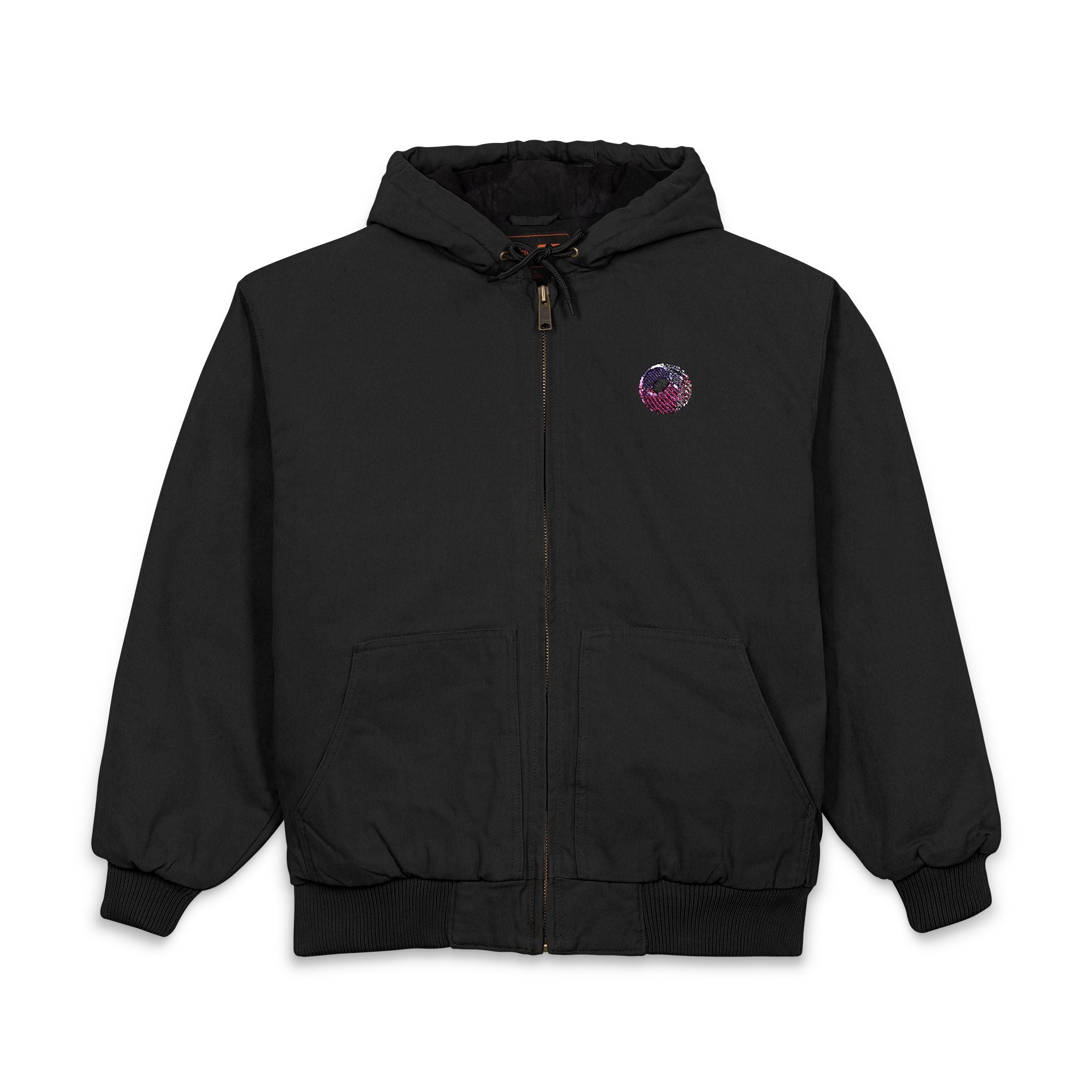 Embroidered Floral Crest Hooded Work Jacket