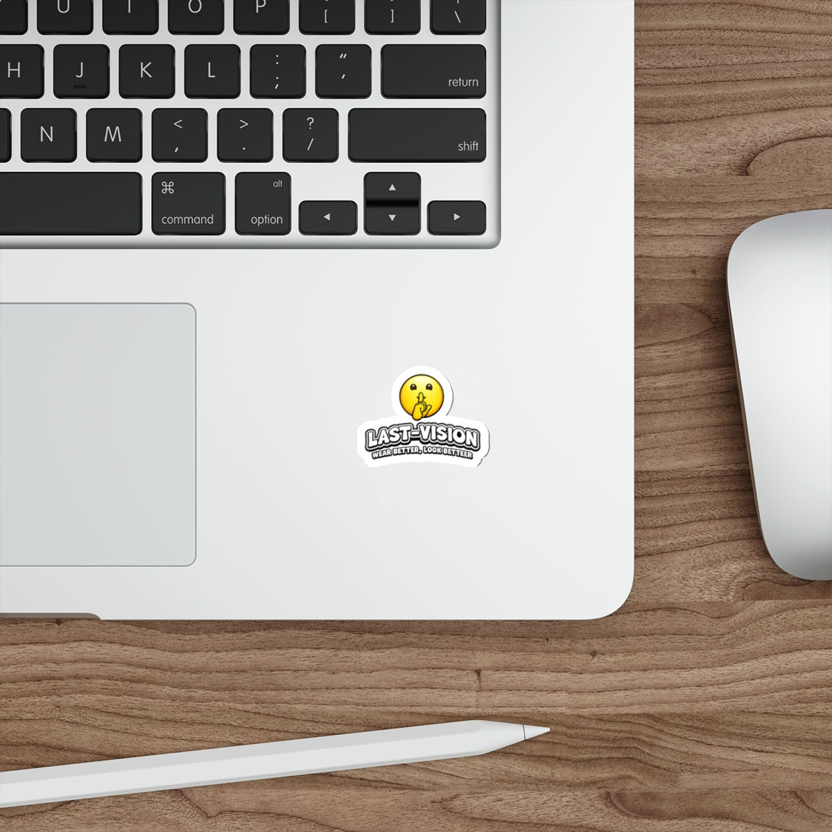 Last-Vision Die-Cut Sticker – Shh Emoji Logo, 'Wear Better, Look Better'