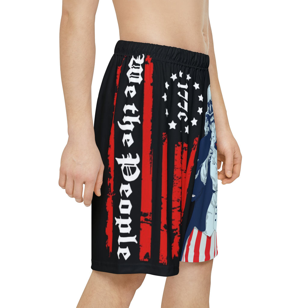 Patriotic Uncle Sam Men's Sports Shorts — "We the People" 4th of July Athletic Shorts