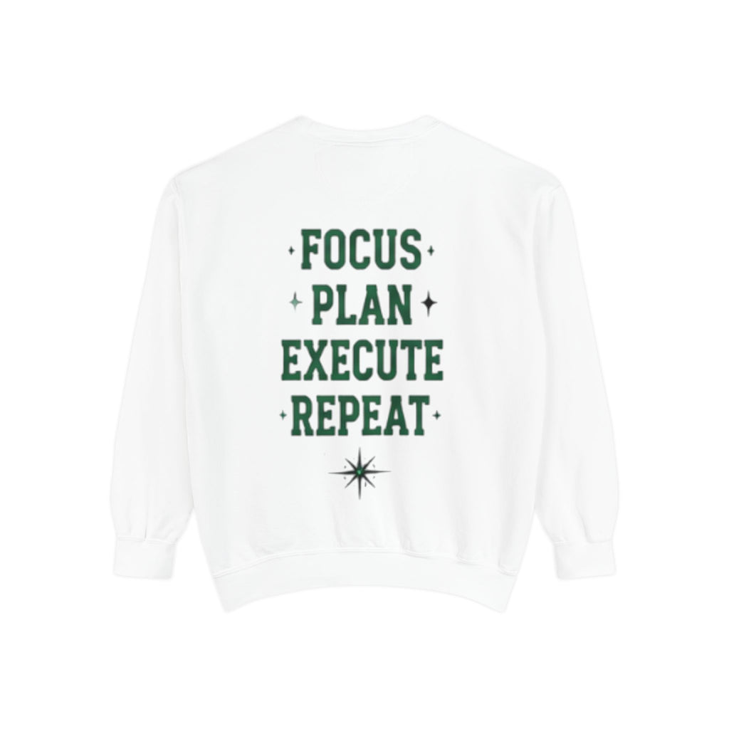 Discipline Sweatshirt — 'Discipline' Angel Graphic with 'Focus Plan Execute Repeat' Motivational Back