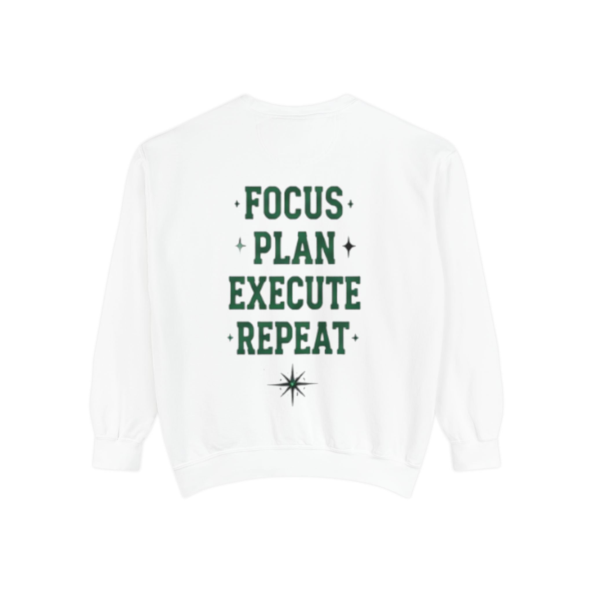 Discipline Sweatshirt — 'Discipline' Angel Graphic with 'Focus Plan Execute Repeat' Motivational Back