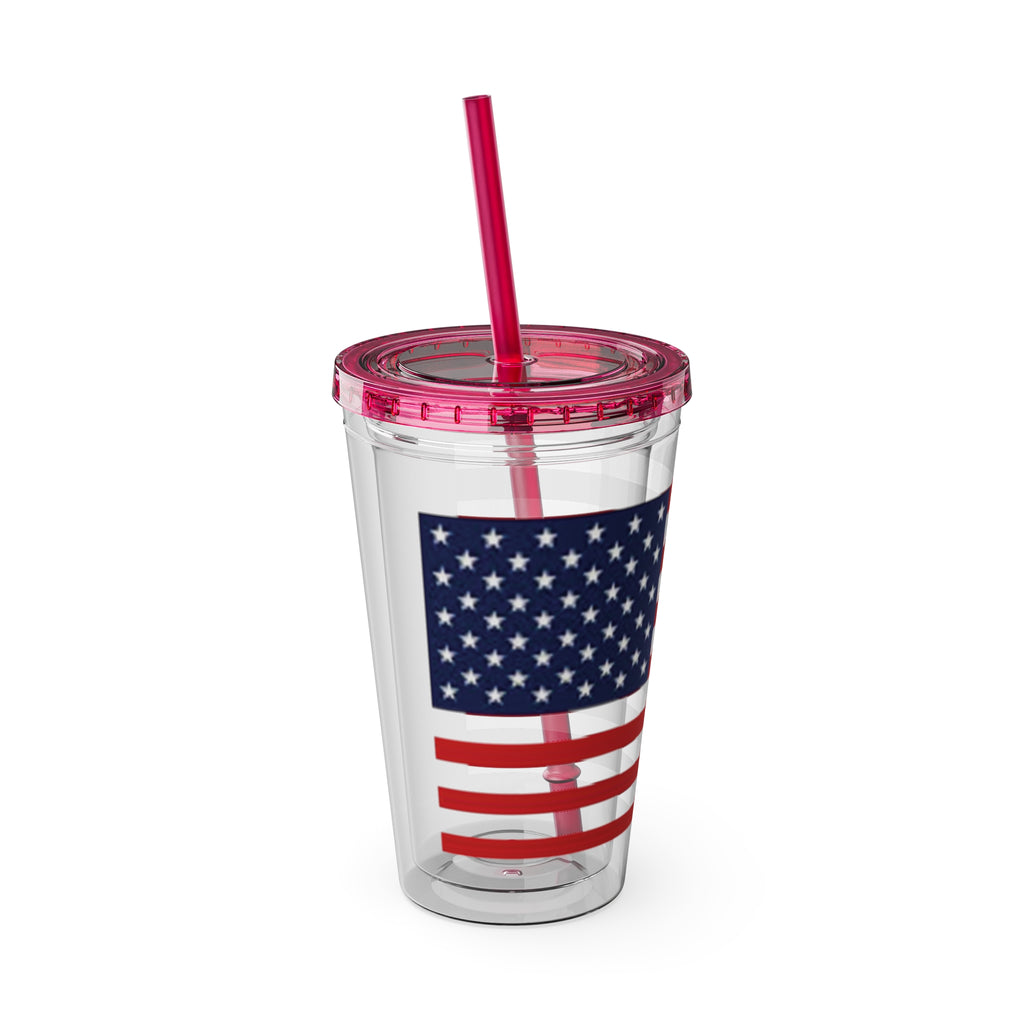 American Flag 16oz Tumbler with Straw – Patriotic USA Travel Cup