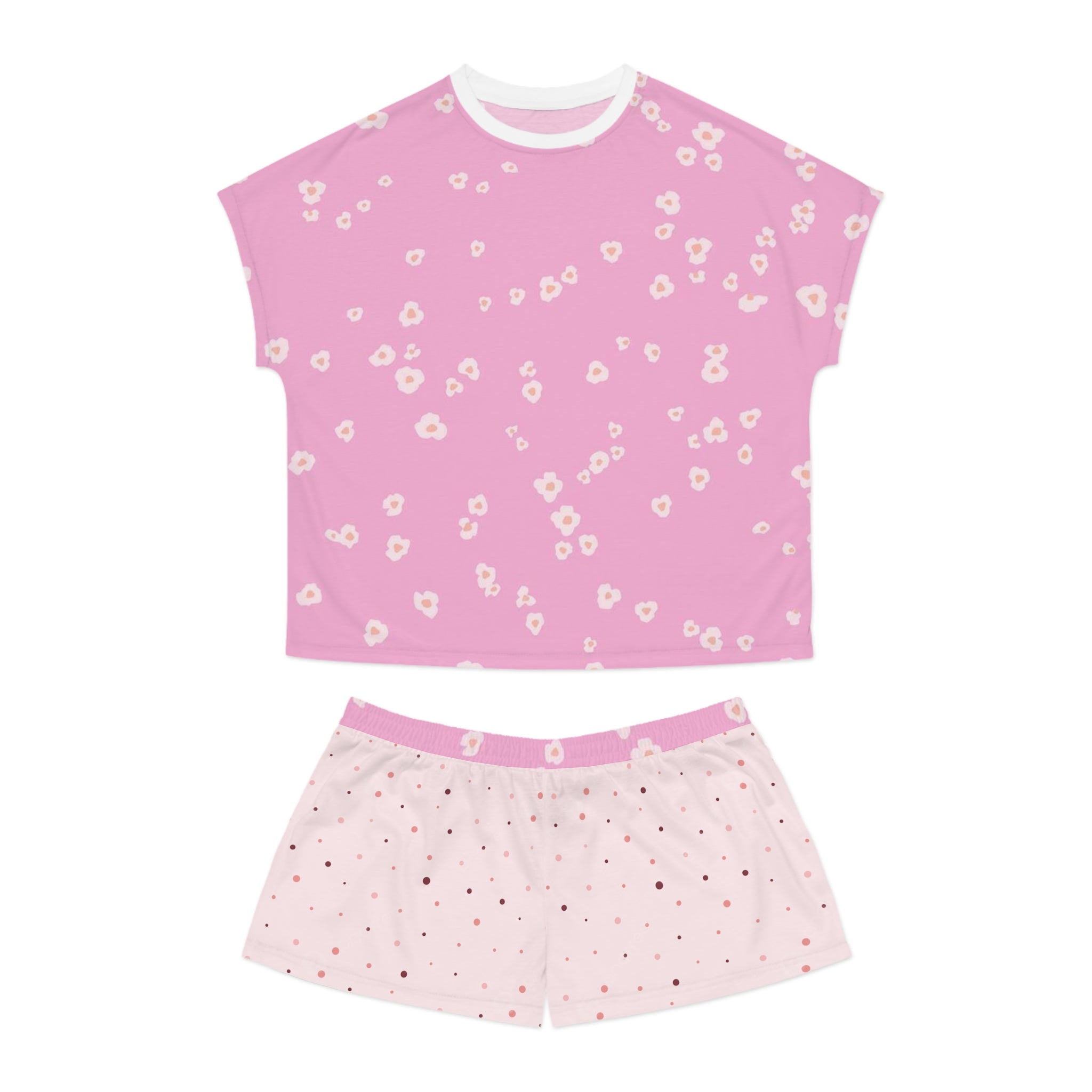 Pink Floral Women's Pajama Set — Short Sleeve Top & Star Print Shorts
