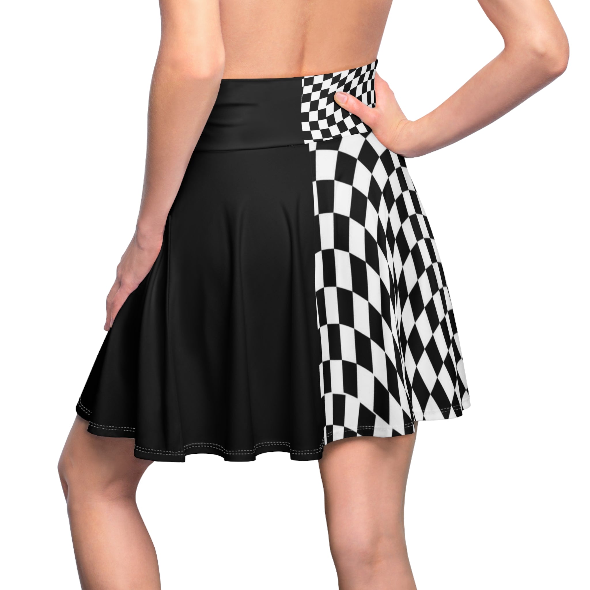 Checkerboard Contrast Skirt — Black & White Retro Pattern