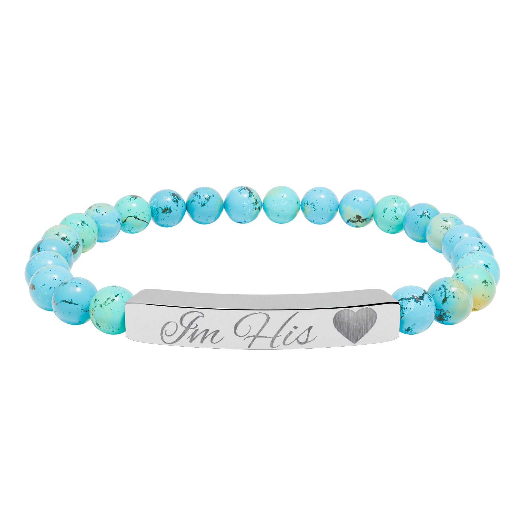 Engraved Natural Stone Stretch Bracelet — Personalized Bar with Heart