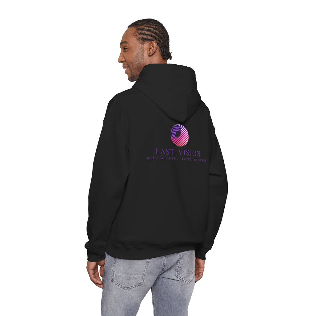 Last Vision Gradient Orb Hoodie — Retro Vaporwave Logo Pullover