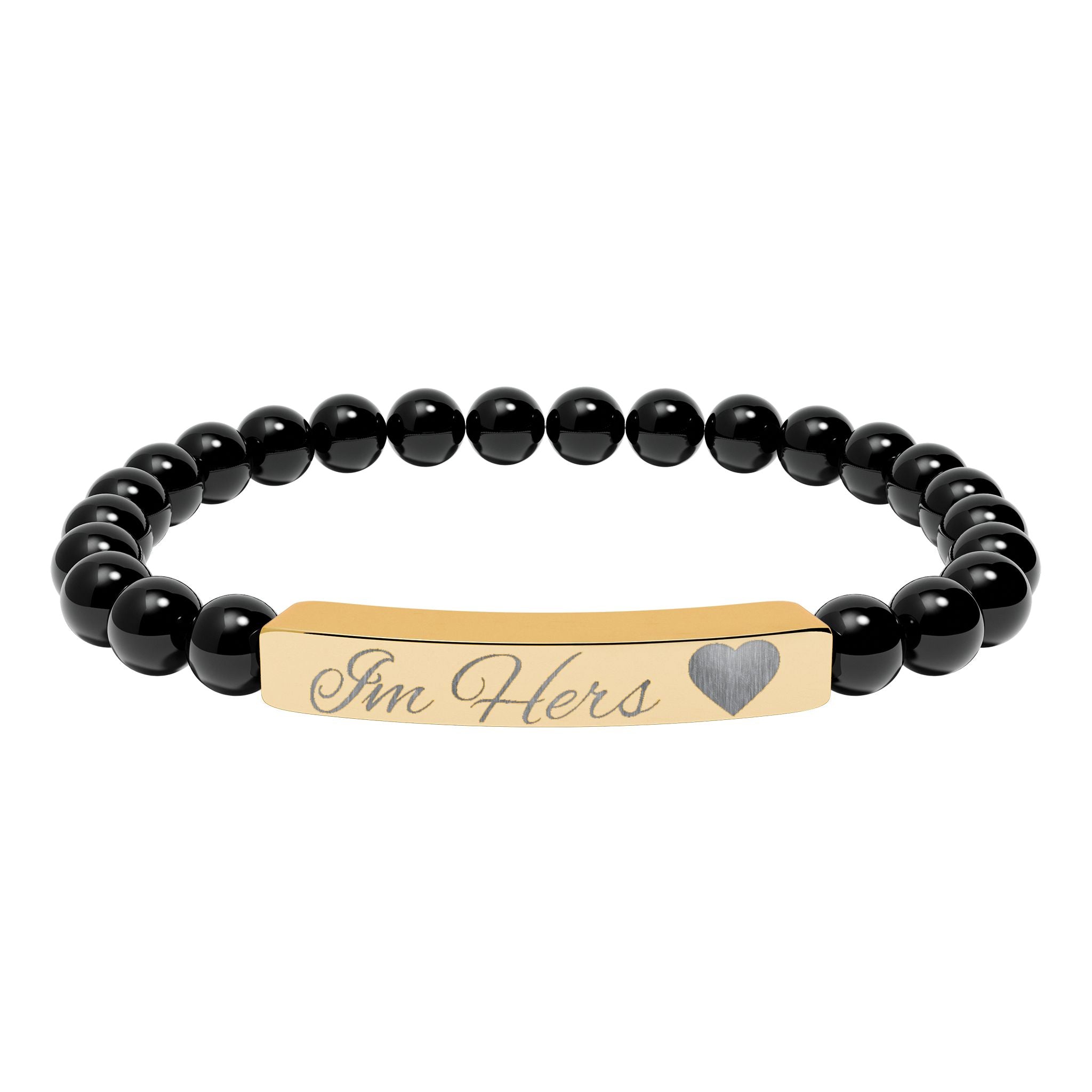 Engravable Natural Stone Bead Bar Bracelet — Personalized Heart Accent