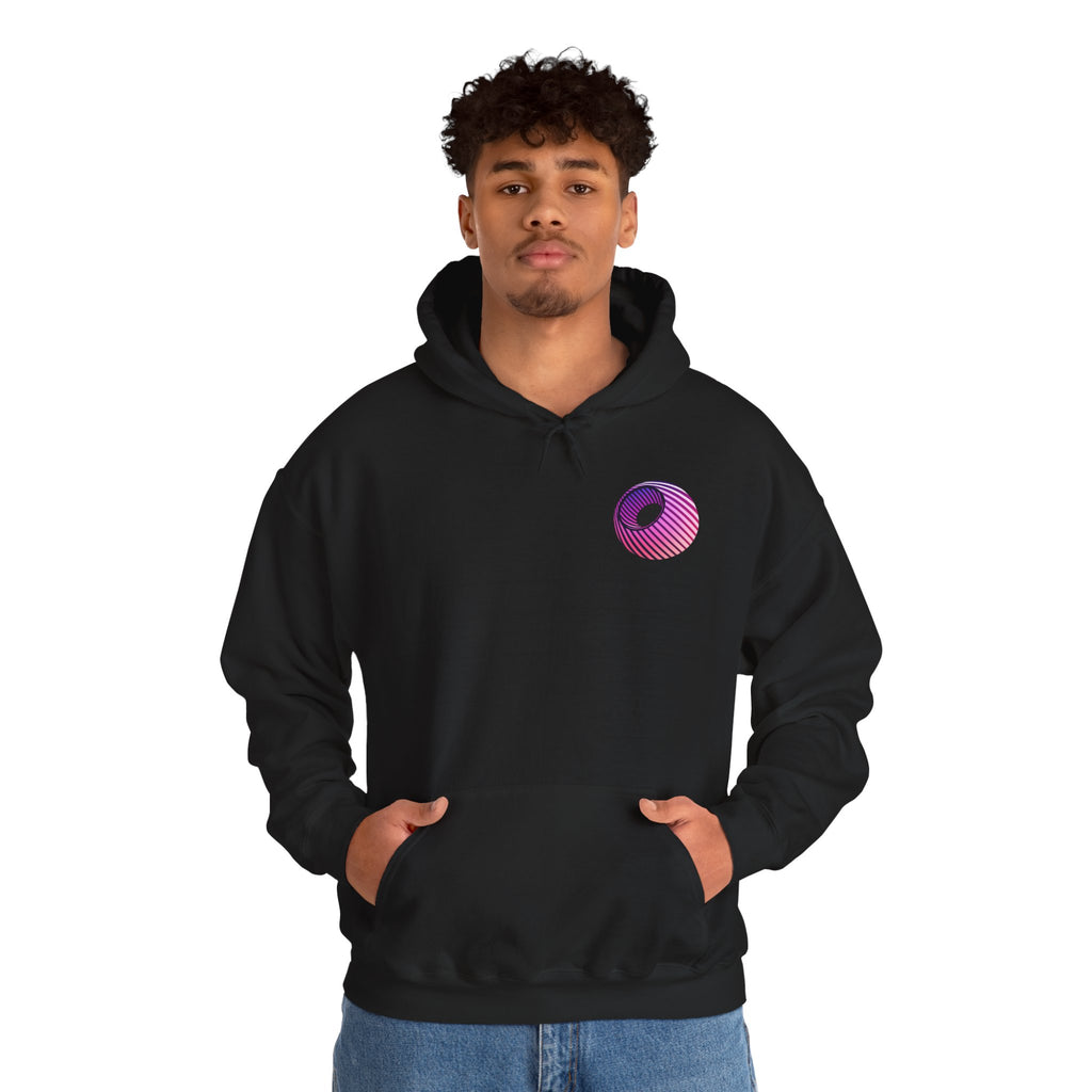 Last Vision Gradient Orb Hoodie — Retro Vaporwave Logo Pullover