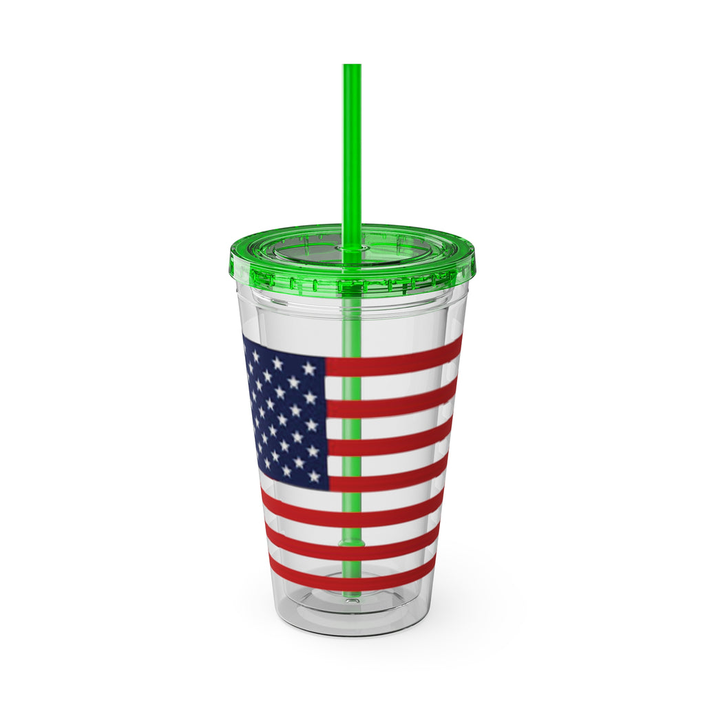 American Flag 16oz Tumbler with Straw – Patriotic USA Travel Cup