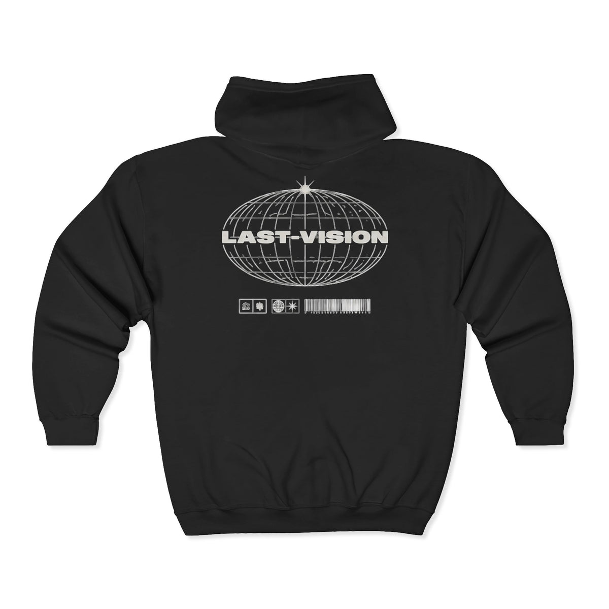 Last Vision Globe Zip Hoodie — Retro Tech Graphic Full-Zip Sweatshirt