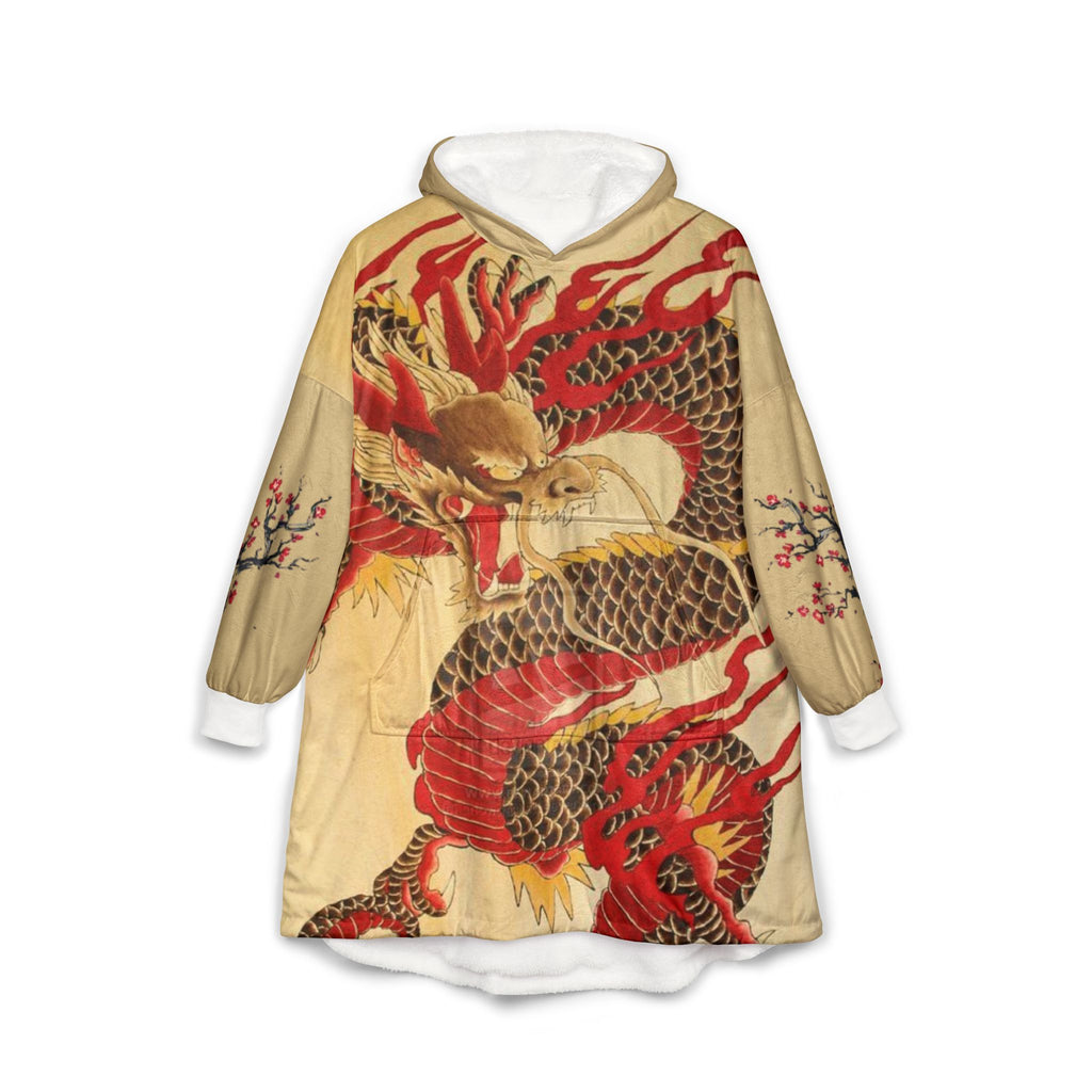 Samurai Dragon Hooded Blanket - Japanese Red Sun Warrior Design