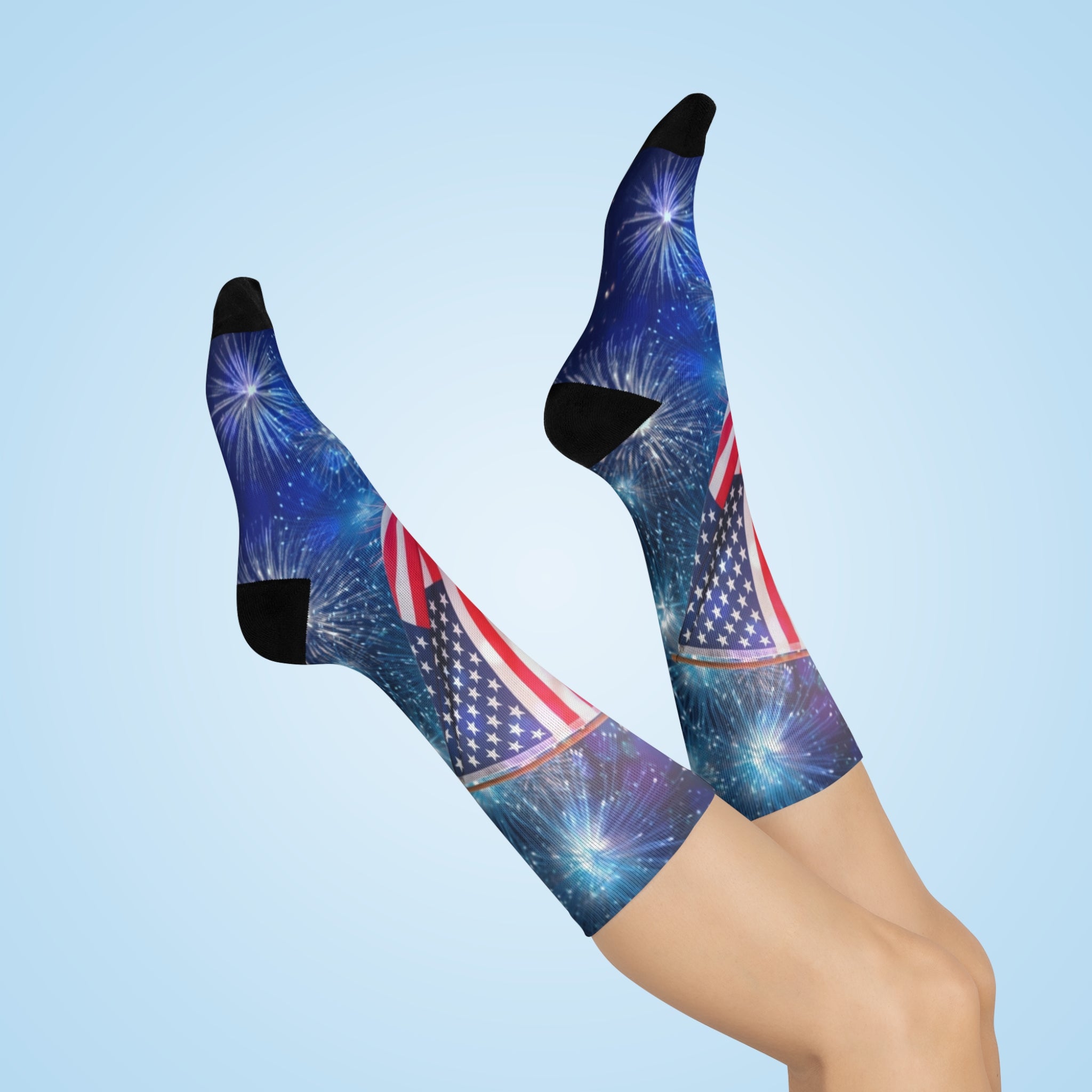 American Flag Fireworks Cushioned Crew Socks — 4th of July Patriotic Socks