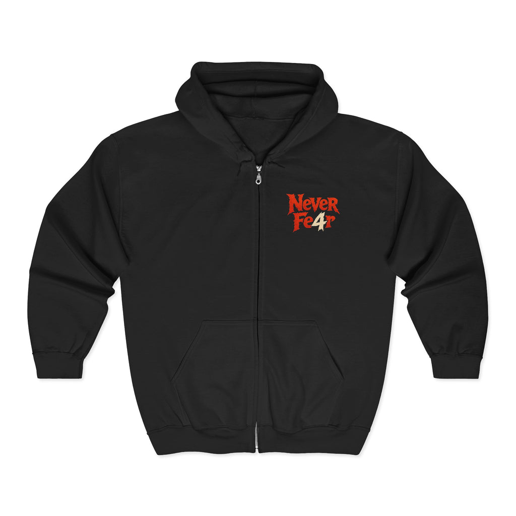 Full-Zip Hoodie — "Never Fear" Inspirational "Don't Let Fear Stop You" Motivational Zip-Up