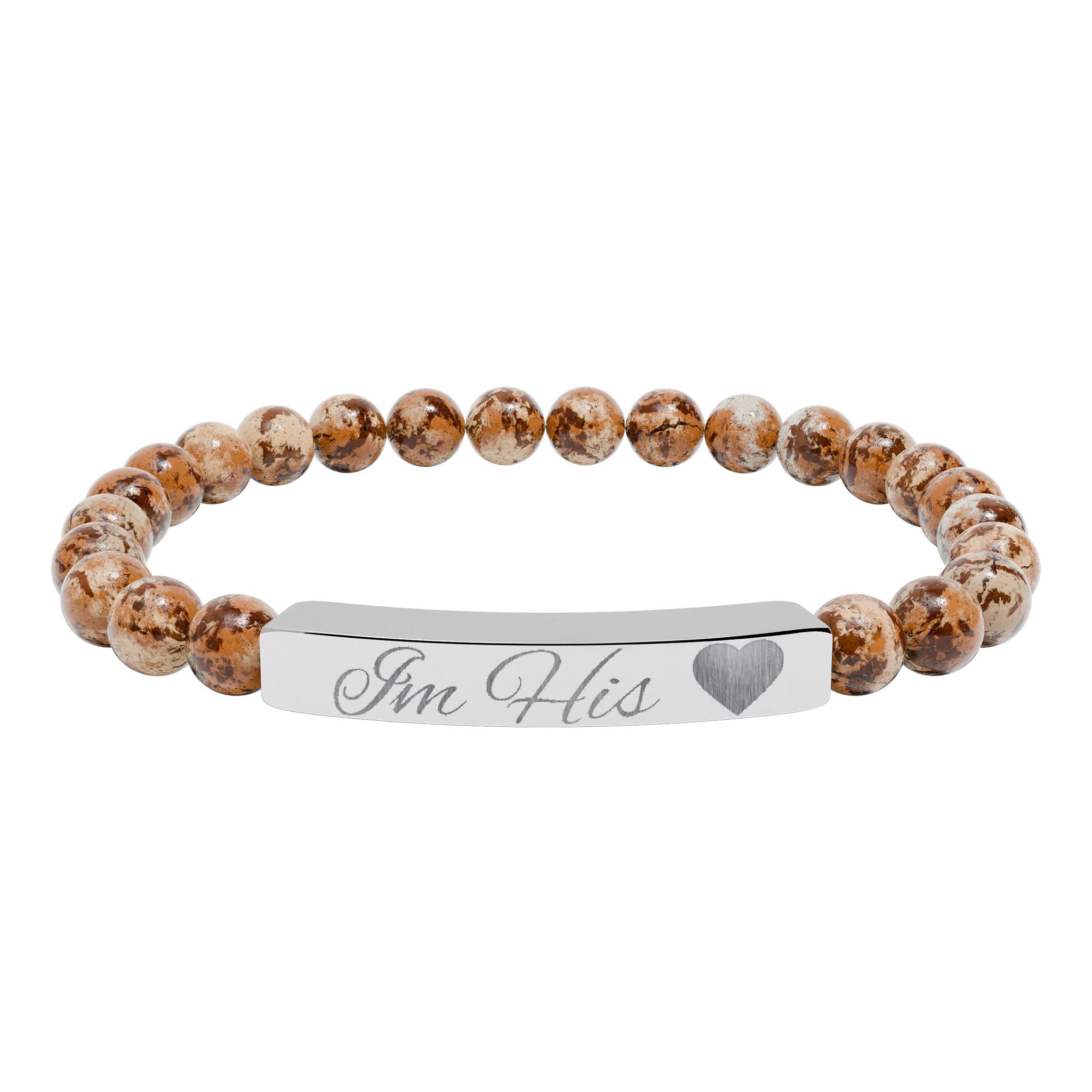Engraved Natural Stone Stretch Bracelet — Personalized Bar with Heart
