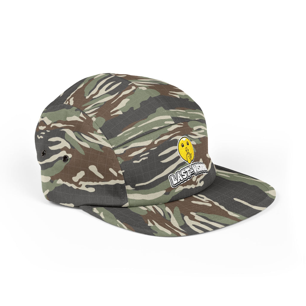 Last Vision Embroidered 5-Panel Cap — Retro Smiley Patch