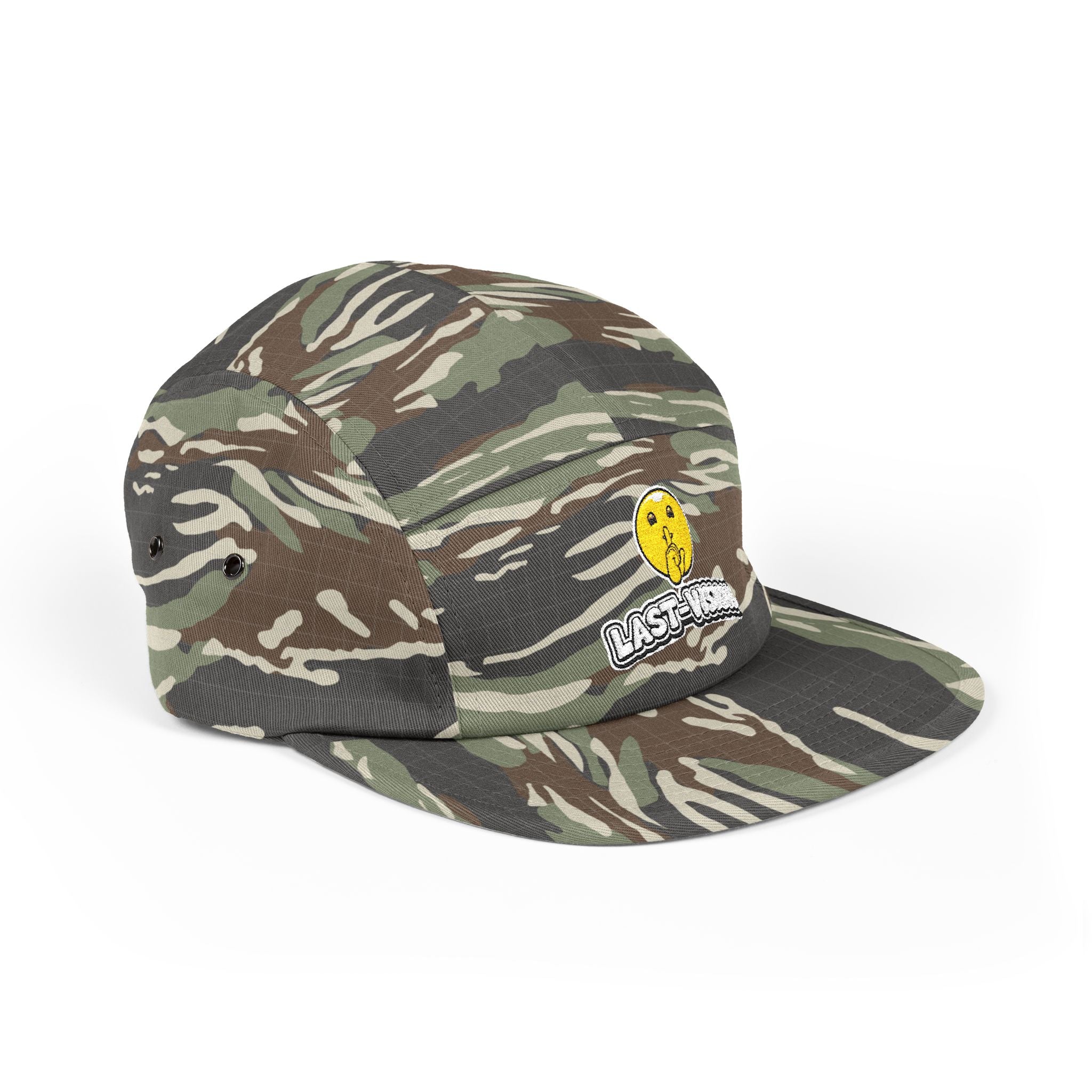 Last Vision Embroidered 5-Panel Cap — Retro Smiley Patch
