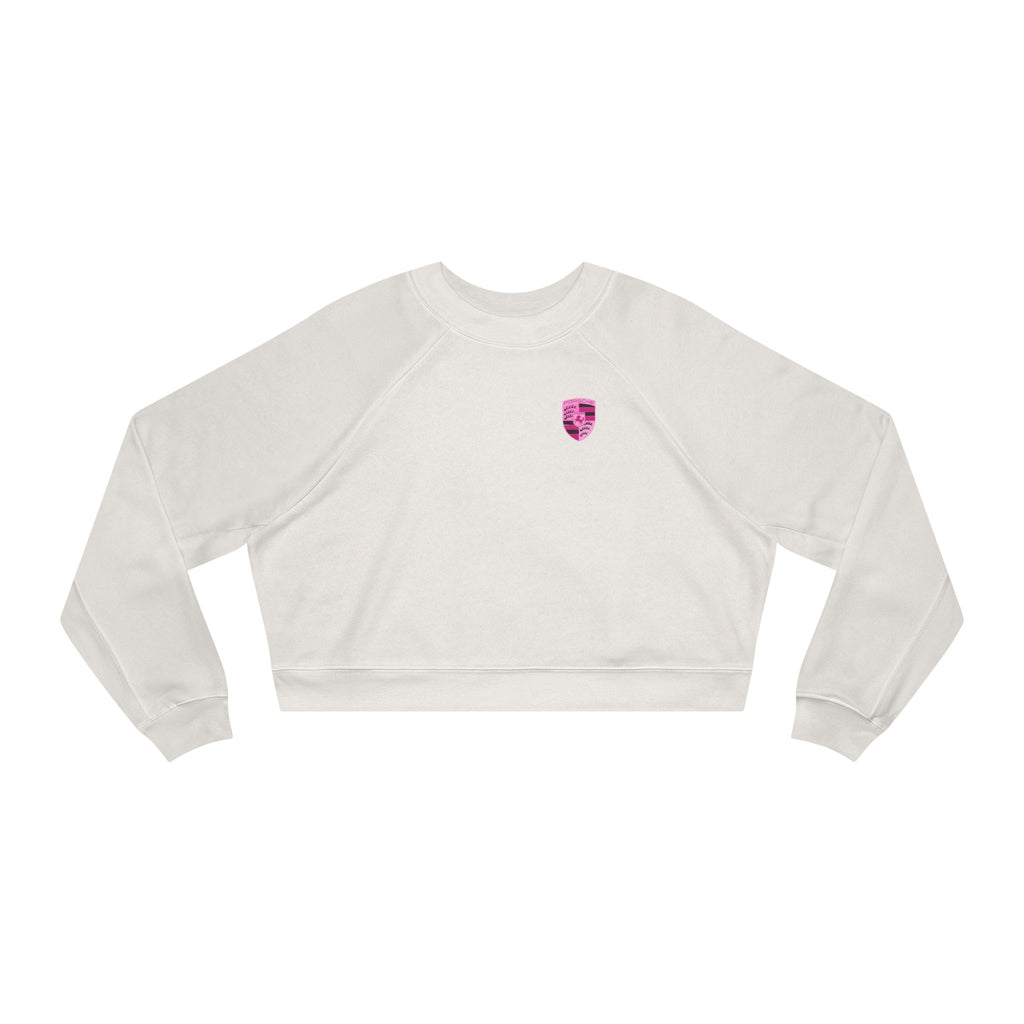 Cropped Fleece Pullover — 'Need Money for Porshe' Pink Car Graphic