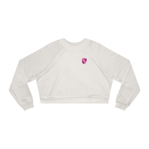 Cropped Fleece Pullover — 'Need Money for Porshe' Pink Car Graphic