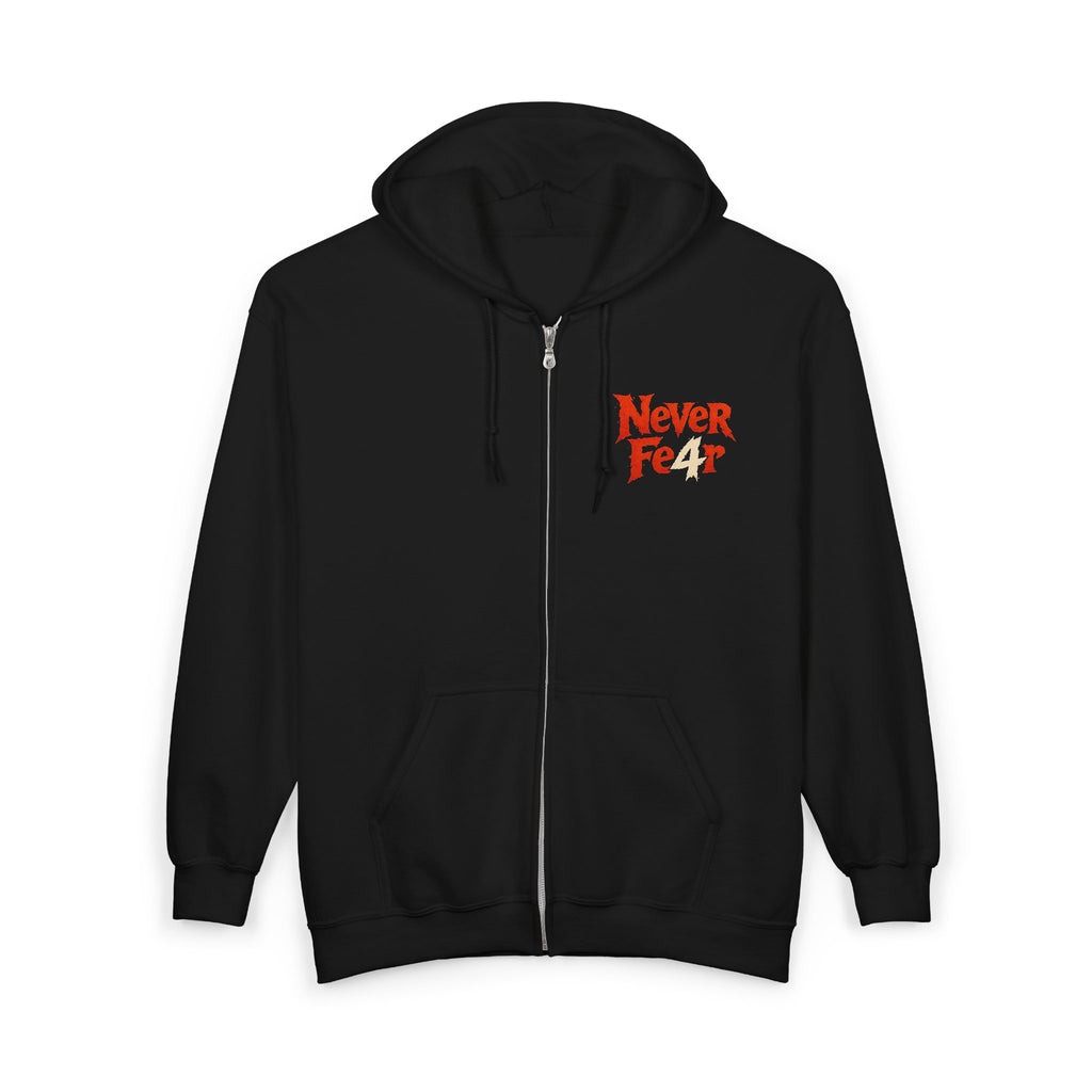 Full-Zip Hoodie — "Never Fear" Inspirational "Don't Let Fear Stop You" Motivational Zip-Up