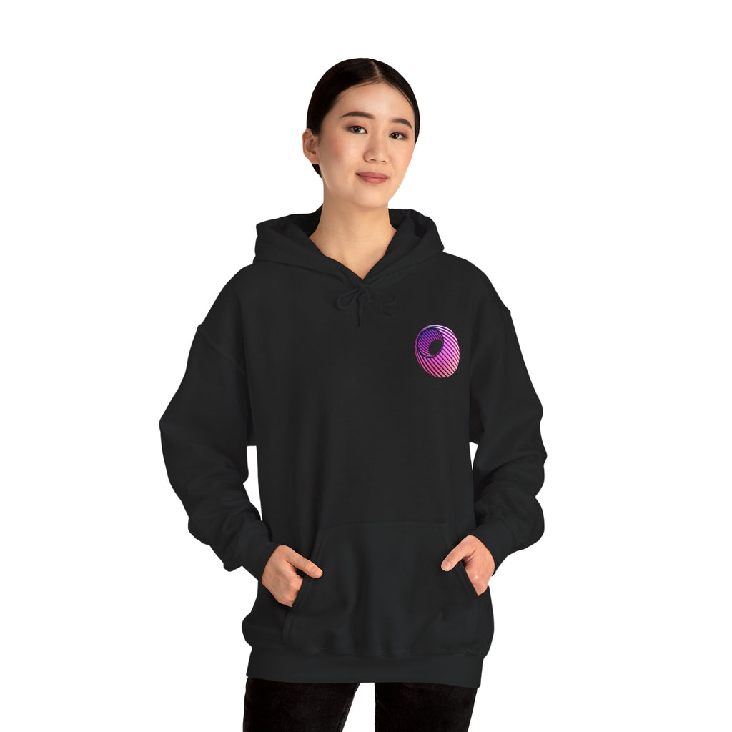 Last Vision Gradient Orb Hoodie — Retro Vaporwave Logo Pullover