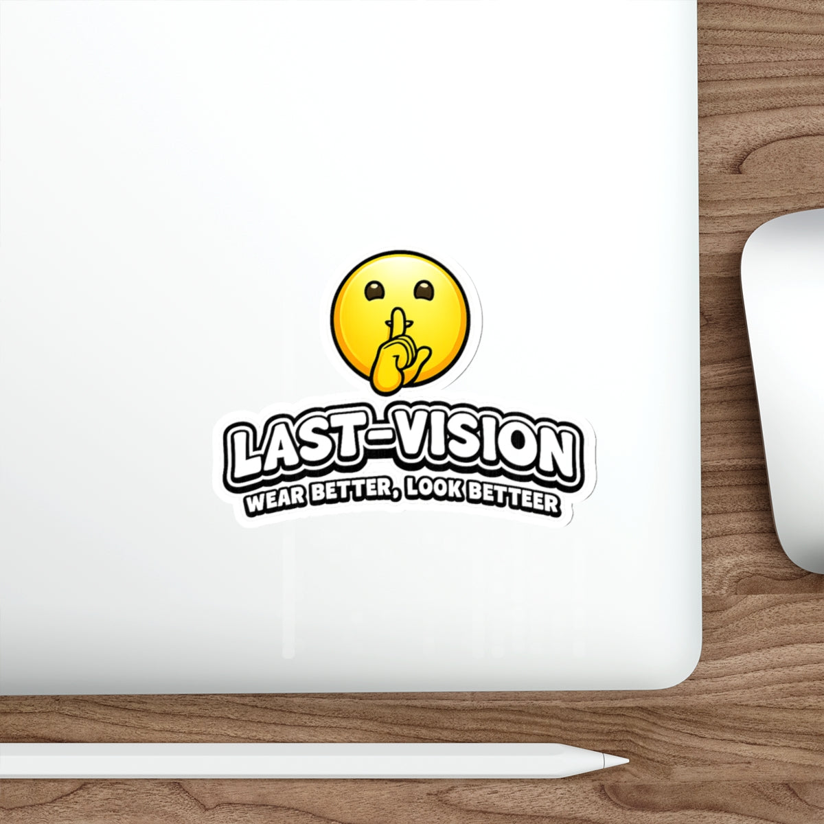 Last-Vision Die-Cut Sticker – Shh Emoji Logo, 'Wear Better, Look Better'