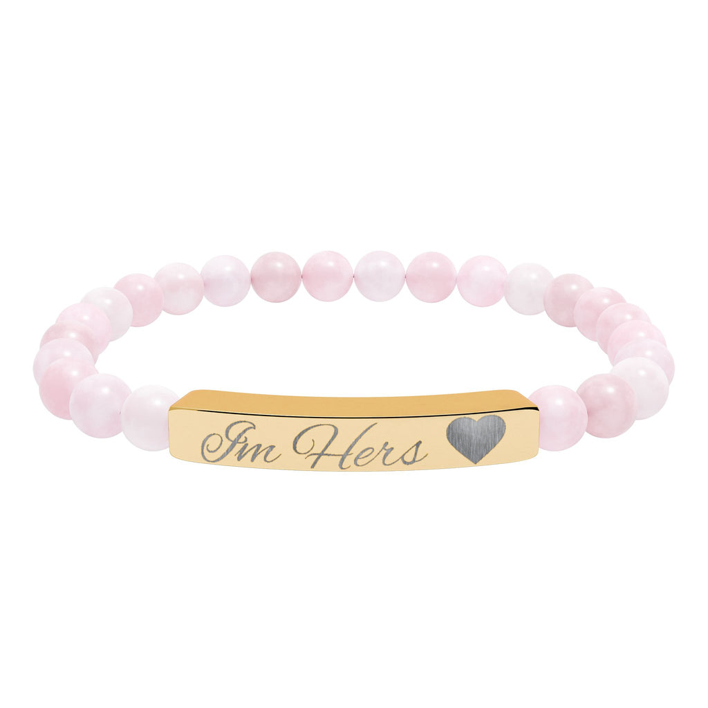 Engravable Natural Stone Bead Bar Bracelet — Personalized Heart Accent