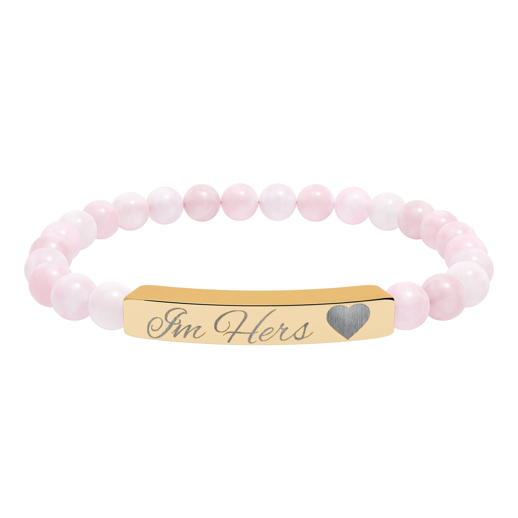 Engravable Natural Stone Bead Bar Bracelet — Personalized Heart Accent