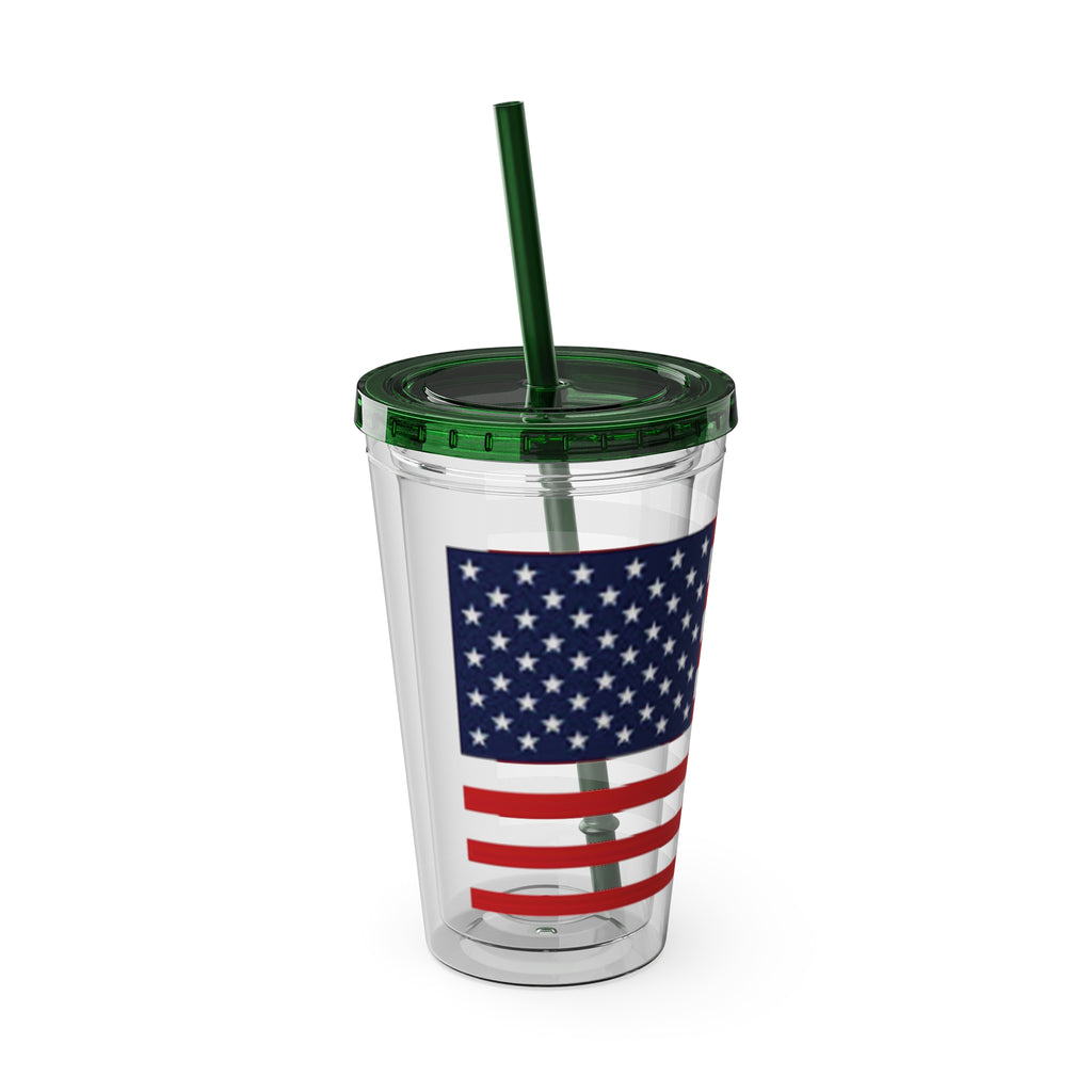 American Flag 16oz Tumbler with Straw – Patriotic USA Travel Cup